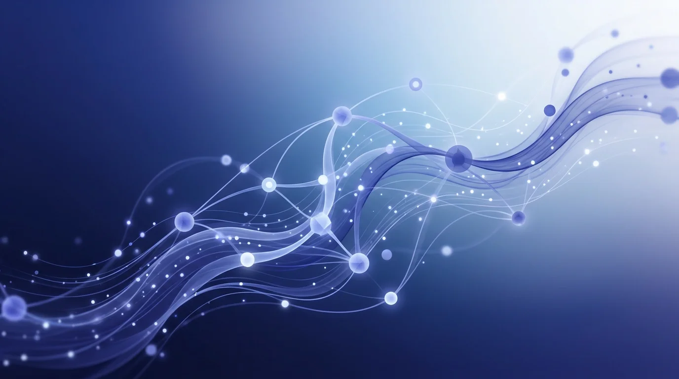 Abstract visualization of AI workflow automation and connected business systems